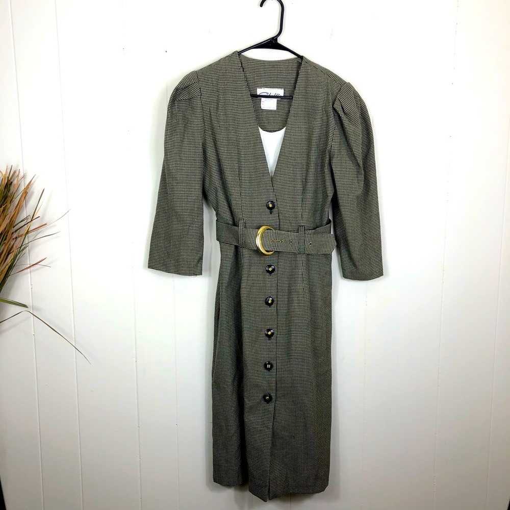 Vintage Houndstooth Button Down‎ Dress Sz 10